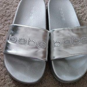 Bebe silver sparkle slides